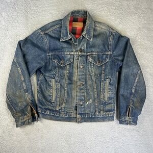 Vintage Levis Jean Jacket Men 42L Blue Trucker Buffalo Flannel‎ Lined Grunge 80s